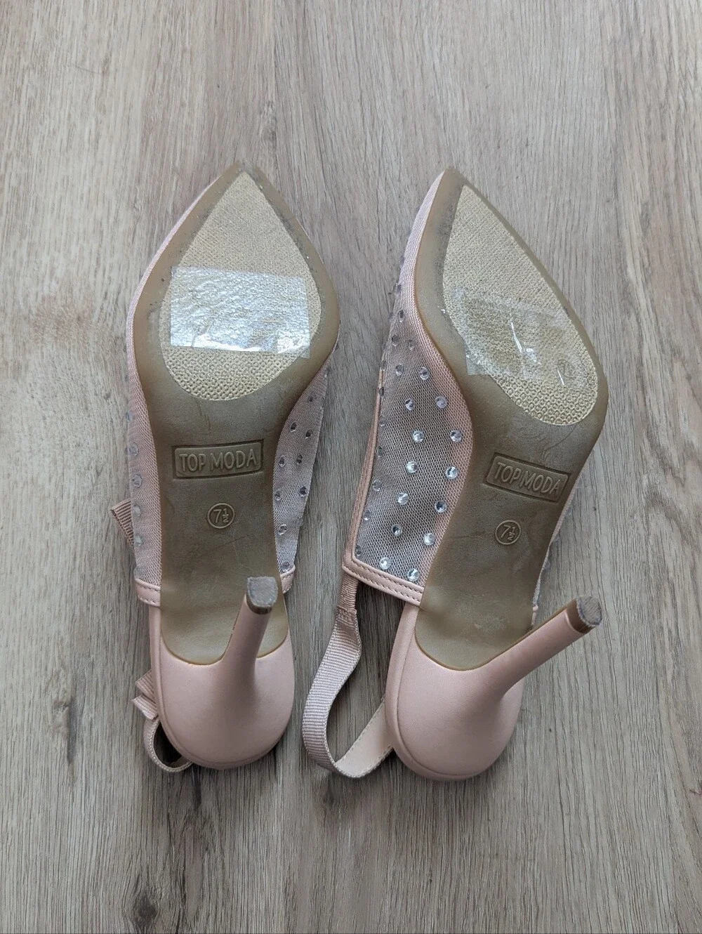 Nude Sparkle Rhinestone Bling Pointed Slingback Pumps/Heels with Crystal Accents